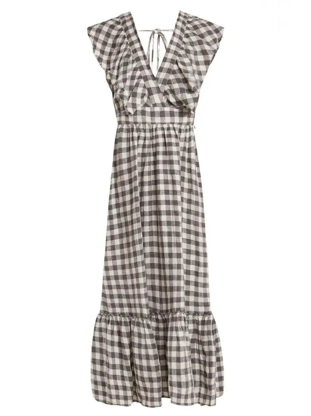 Lee Mathews Edith Gingham V Neck Dress Grey Size 12 photo 3