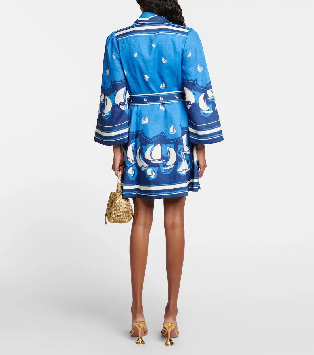 Zimmermann High Tide Mini Shirt Dress Blue Sailboats Size 1 /AU 10 photo 2