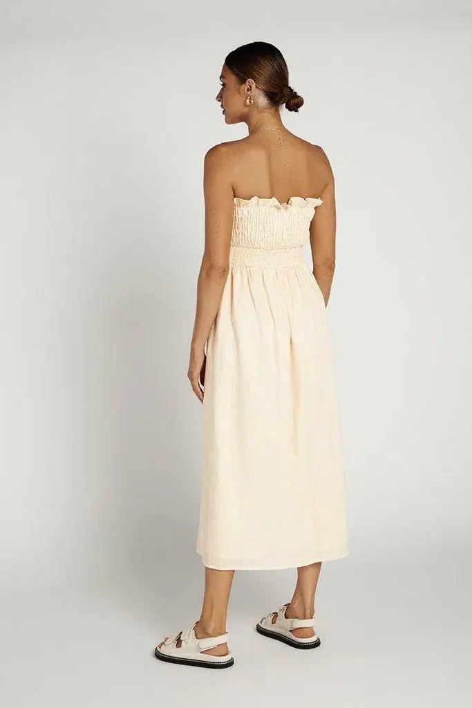 Dissh Thea Cream Shirred Linen Midi Dress Size 8 photo 4