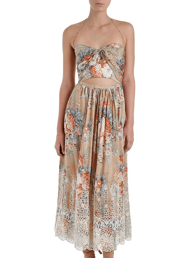 Zimmermann Anais Antique Tie Dress Nude Floral Size 8 photo 2