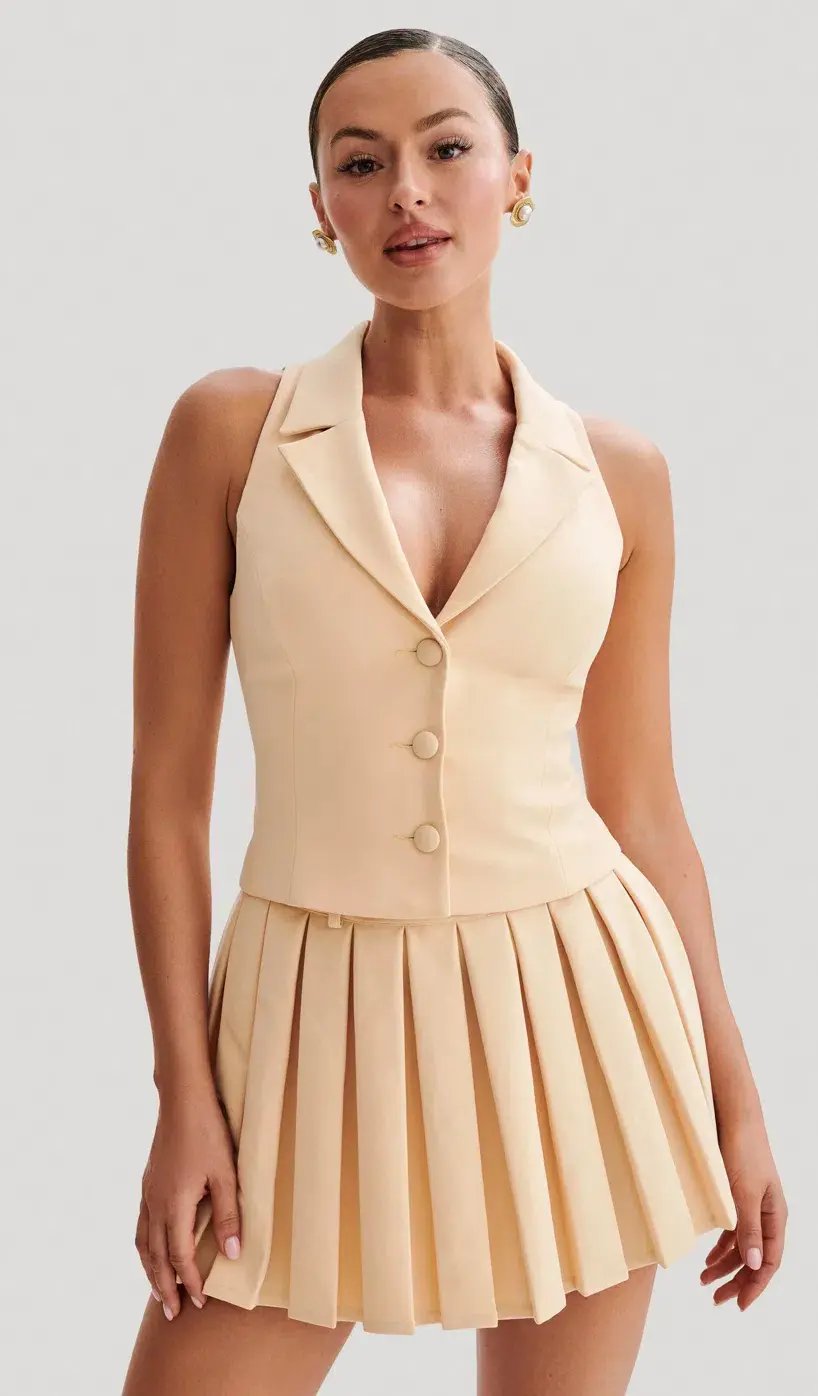 Meshki Mura Suiting Vest and Pleated Mini Skirt Set Peach Size 6 photo 2
