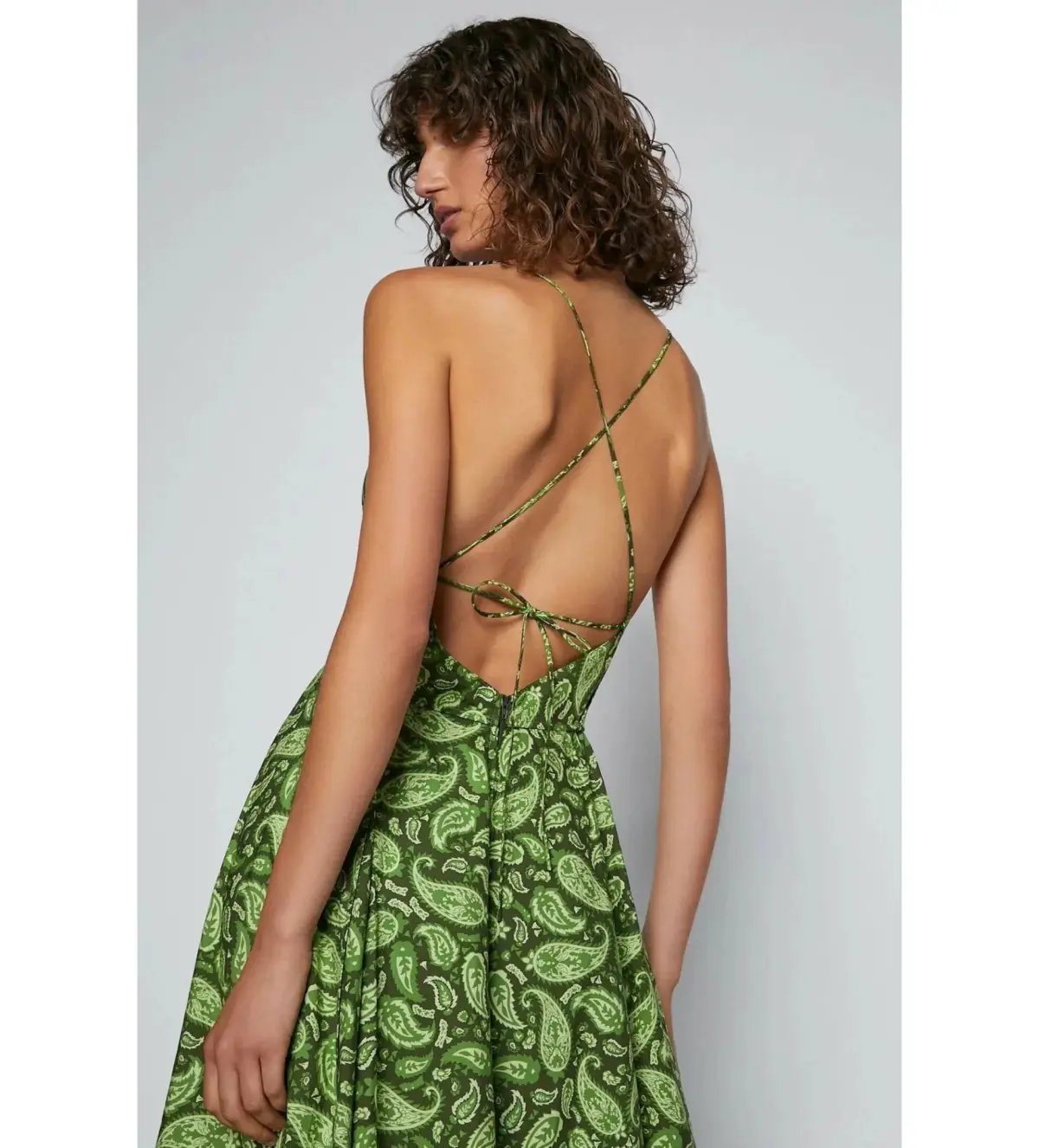 Scanlan Theodore Cotton Paisley Shoestring Dress in Green Size AU 8 photo 5
