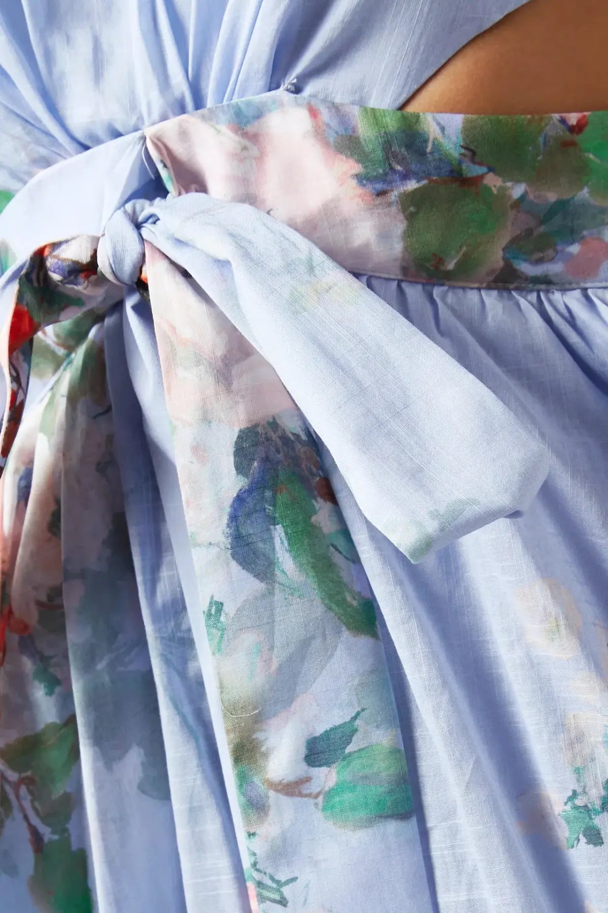 Zimmermann Everley Draped Bow Midi Dress Light Blue Watercolour Floral Size 0 / AU 8 photo 4