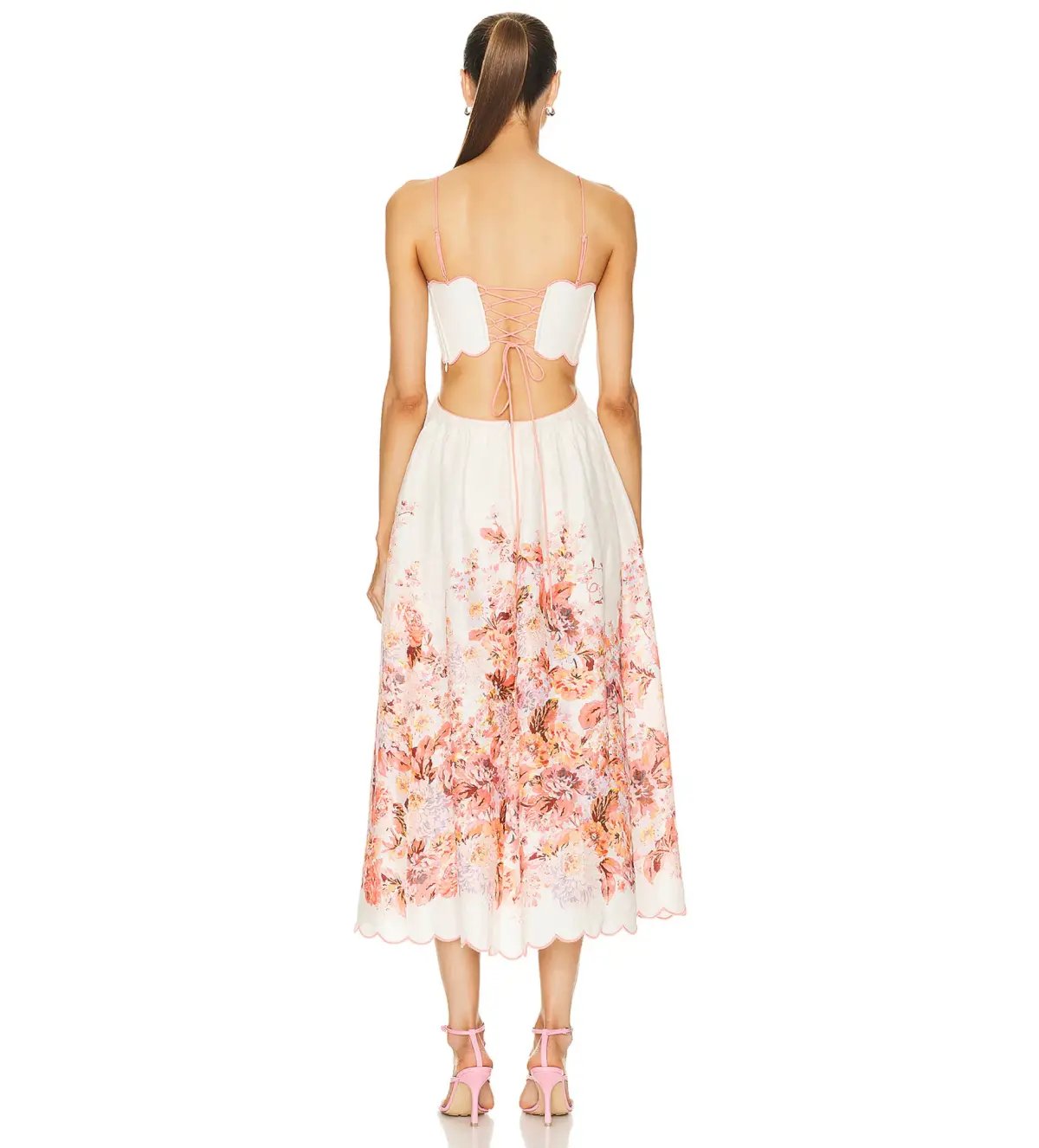 Zimmermann Devi Scallop Midi Dress Cream Floral in Size 3 / AU 14 photo 3