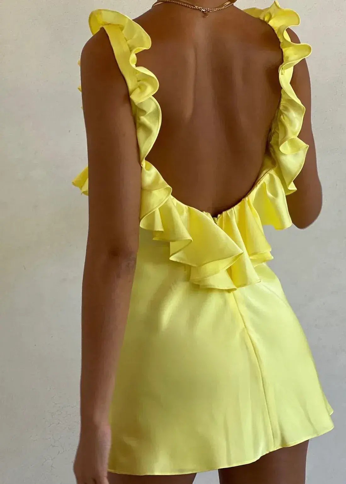 House of CB Tink  Satin Ruffle Mini Dress Buttercup Size 8 photo 4