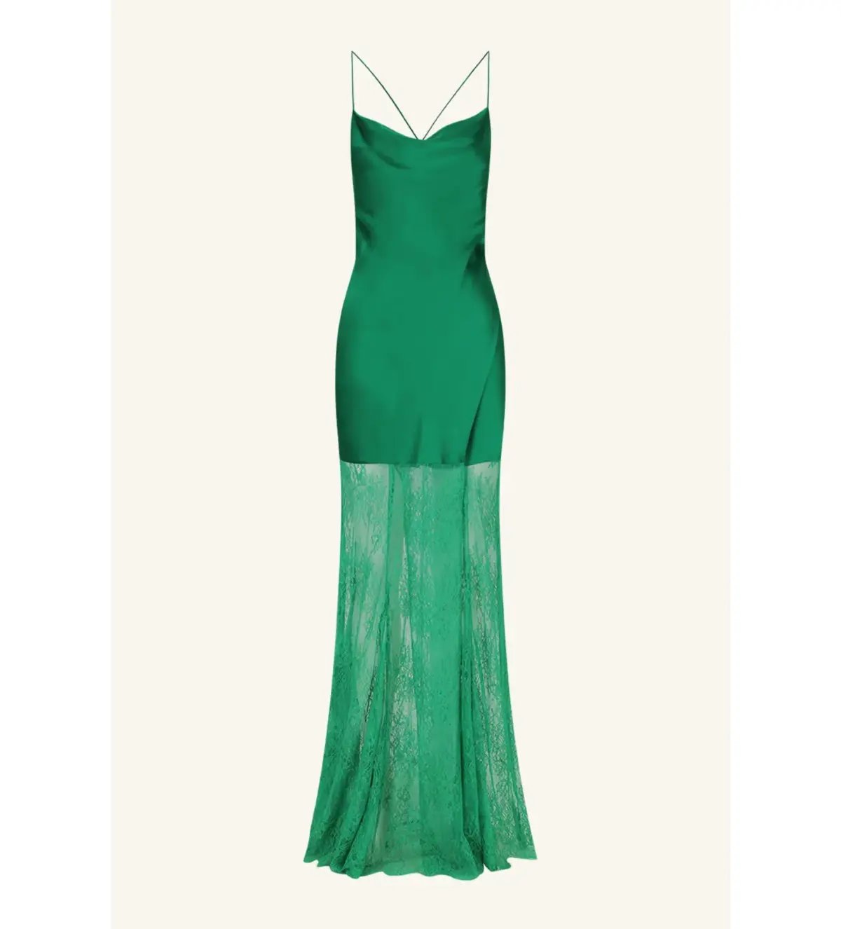 Shona Joy Elle Silk Lace Cowl Maxi Dress in Emerald Green Size 8 photo 5