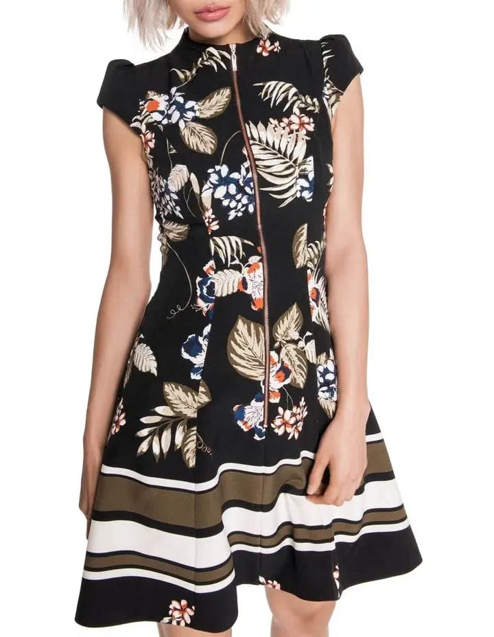 Cue Palm Leaf Zip Front Dress Black Size AU 10 photo 3