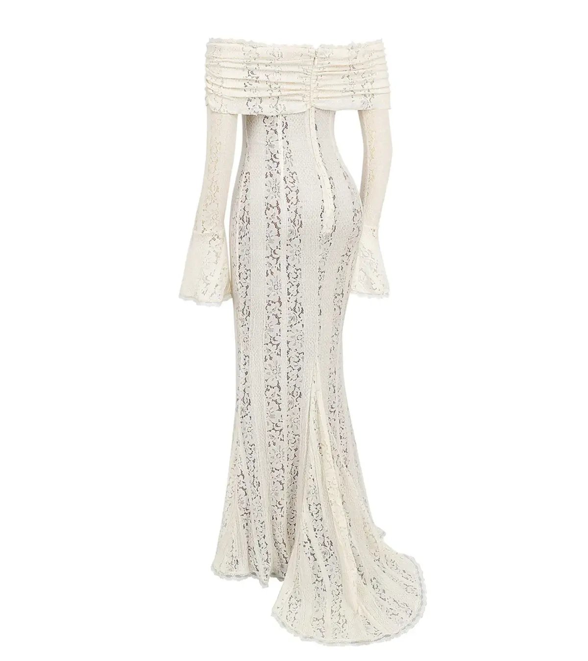 House of CB Belle Vintage Cream Floral Lace Off Shoulder Maxi Dress - Size L / AU 8-10 photo 4