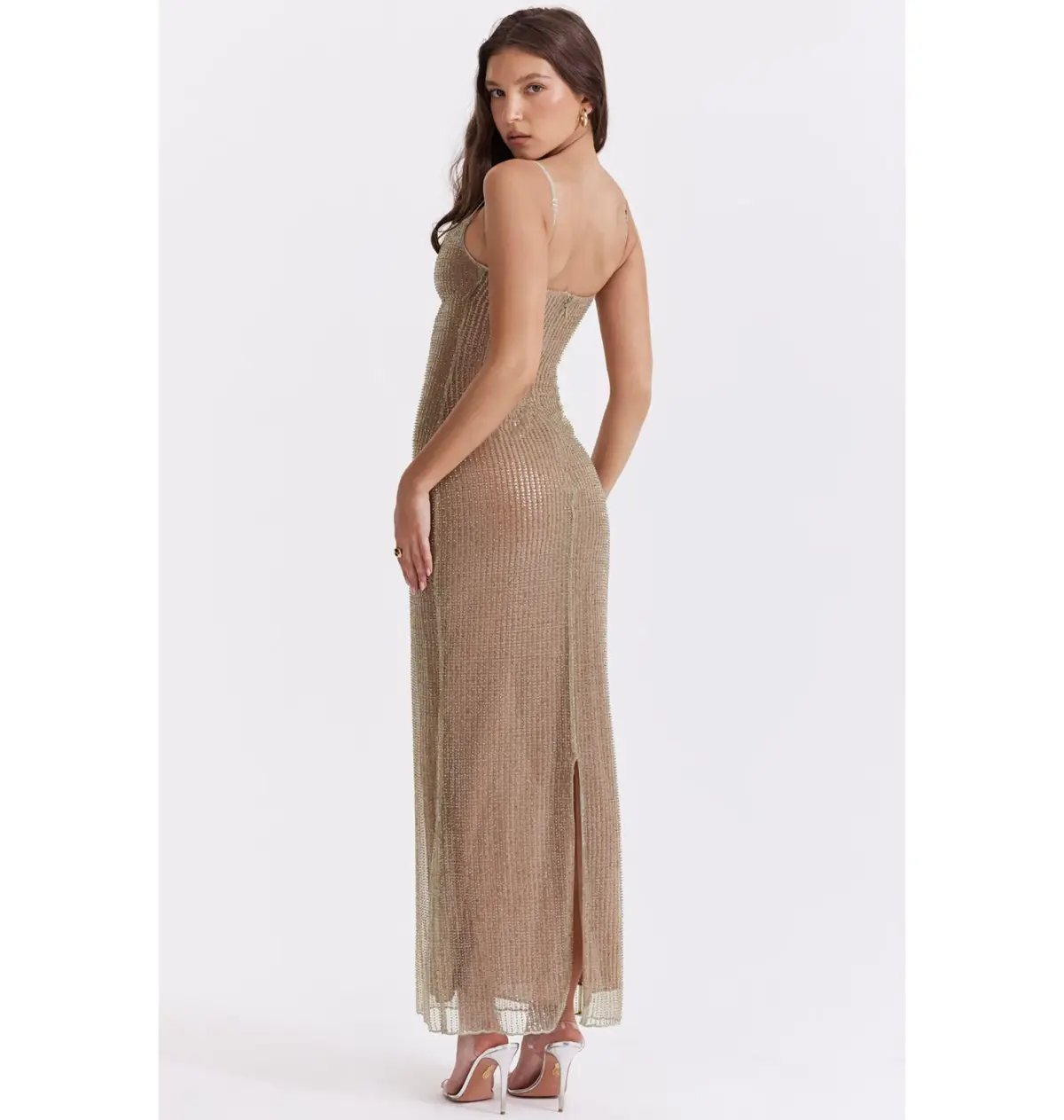 House of CB Alondra Beaded Maxi Dress Cafe Au Lait Size AU 6 photo 3