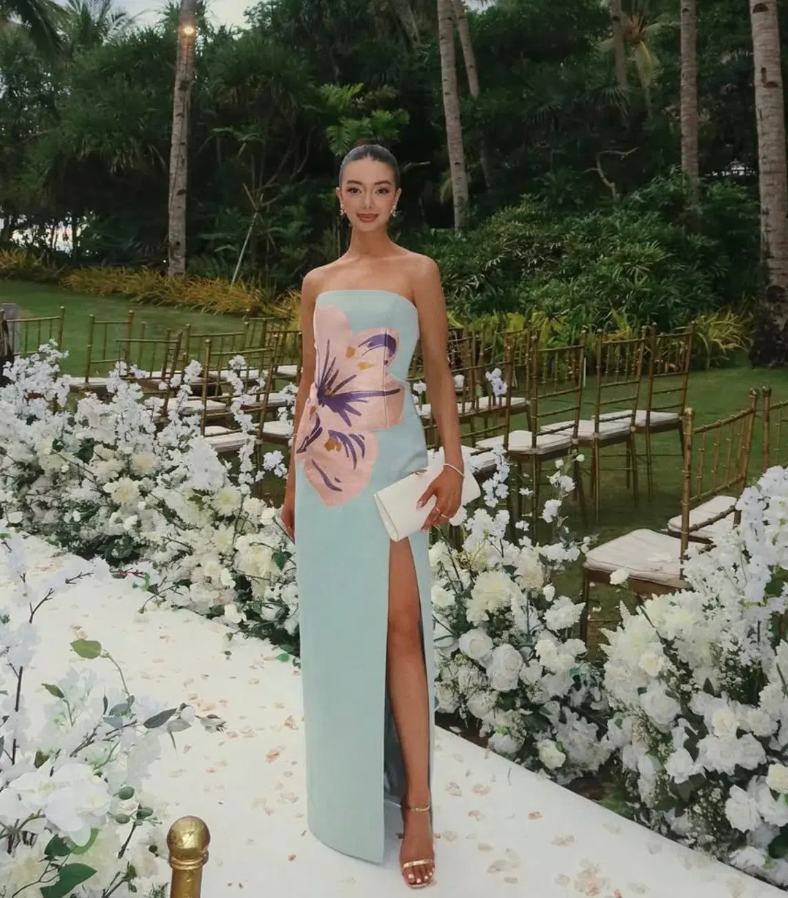 Leo Lin Clémence Embroidered Split Maxi Dress in Hibiscus in Pistachio Size 8 photo 3