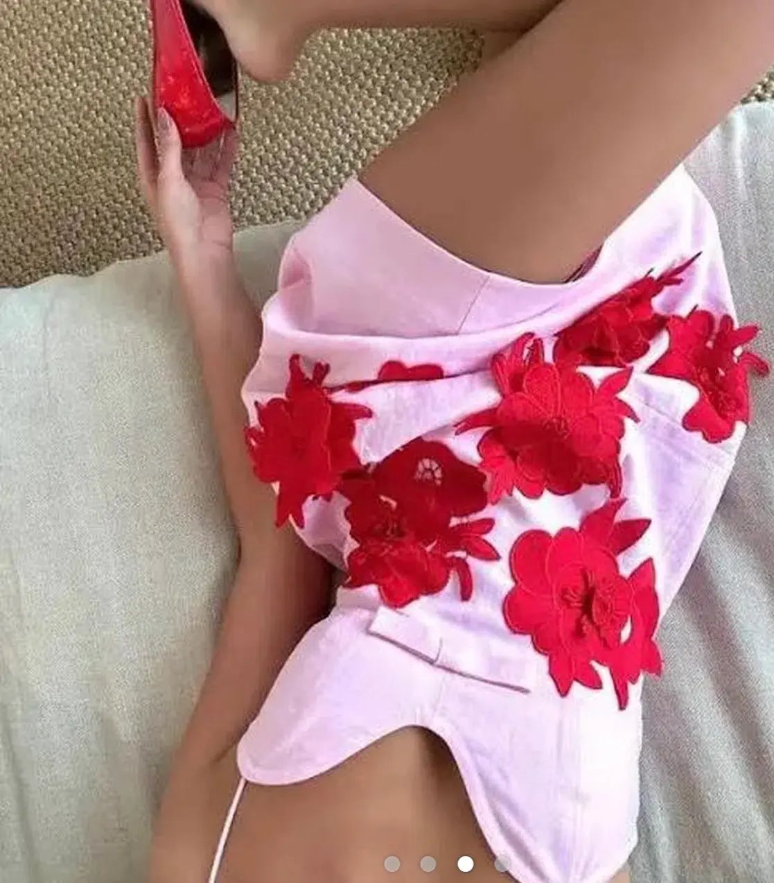 Oroton Contrast 3d Flower Mini Dress Poppy Pink Small Size 8 photo 2