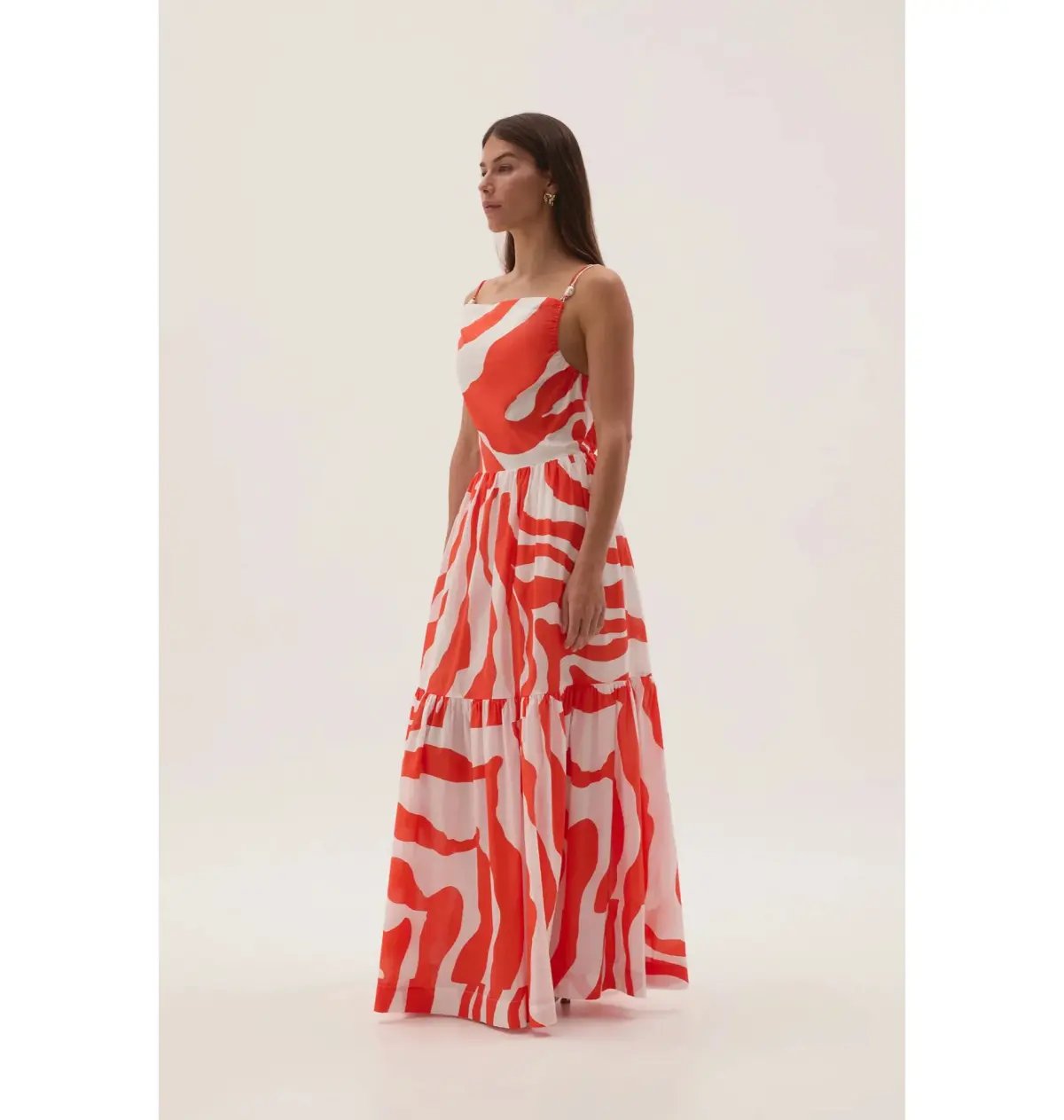Aje Marley Tiered Maxi Dress in Coral Zebra Size AU 6 photo 3