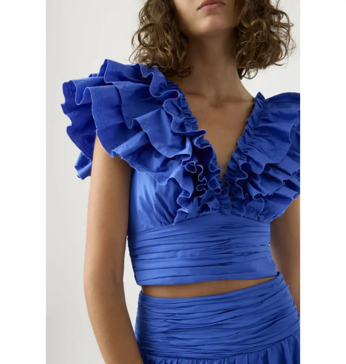 Aje Rhythmic Frill Bodice Size AU 8 & Eleni Tiered Maxi Skirt Size AU 10 Set Blue photo 3