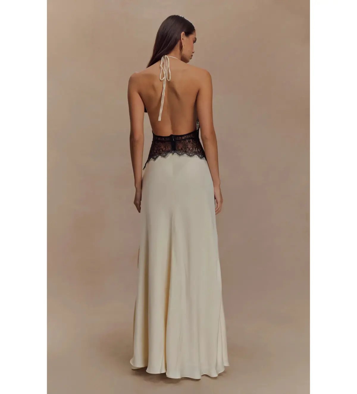 Meshki Dinah Lace and Satin Maxi Dress in Black/Ivory Size S/AU 8 photo 3