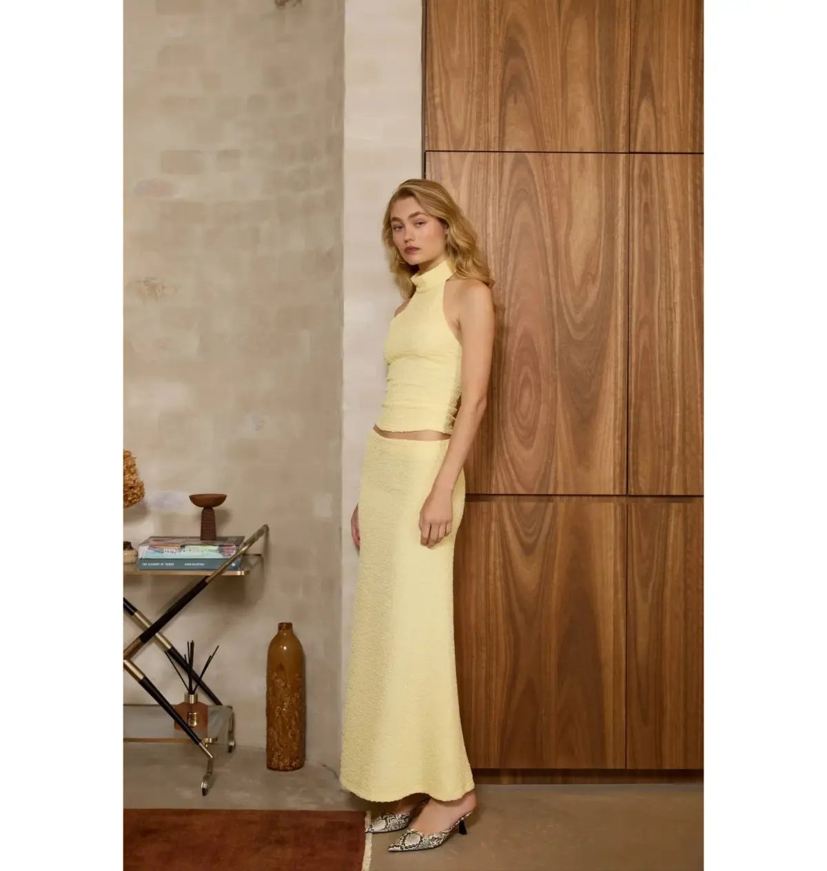 With Harper Lu Textured Halter Top and Maxi Skirt in Limoncello Set Size M / AU 10 photo 2