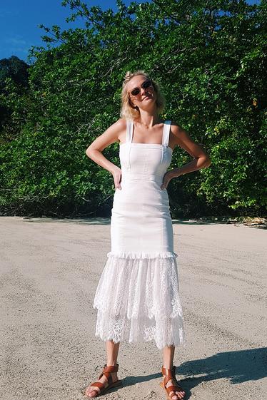 Steele Sutton Denim Midi Dress White Size 8 photo 4