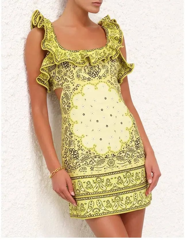 Zimmermann Matchmaker Frilled Mini Dress Yellow Bandana Size 0P / AU 6 photo 6