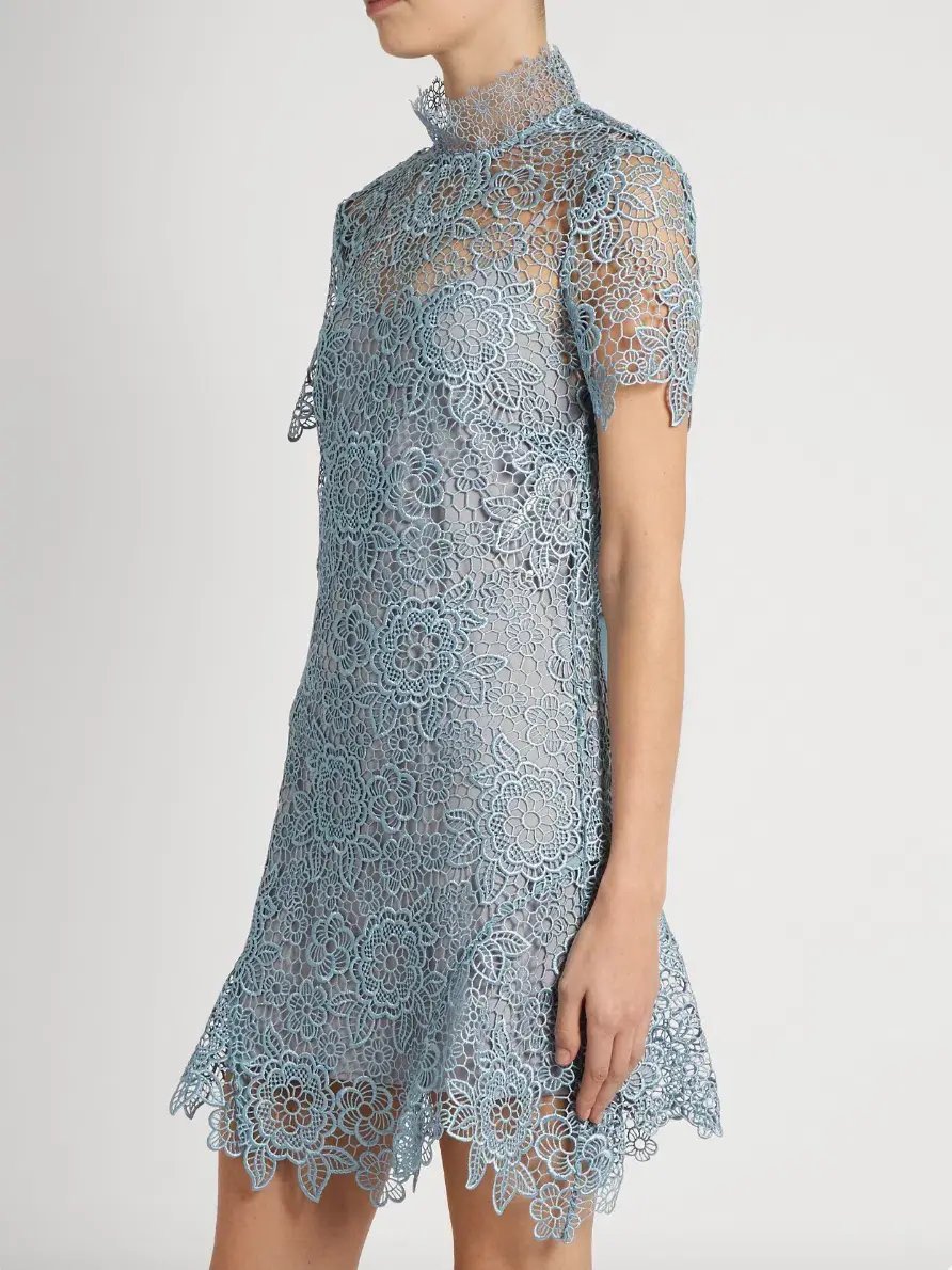 Self Portrait Peep Back Floral Lace Mini Dress Light Blue Size 10 photo 3
