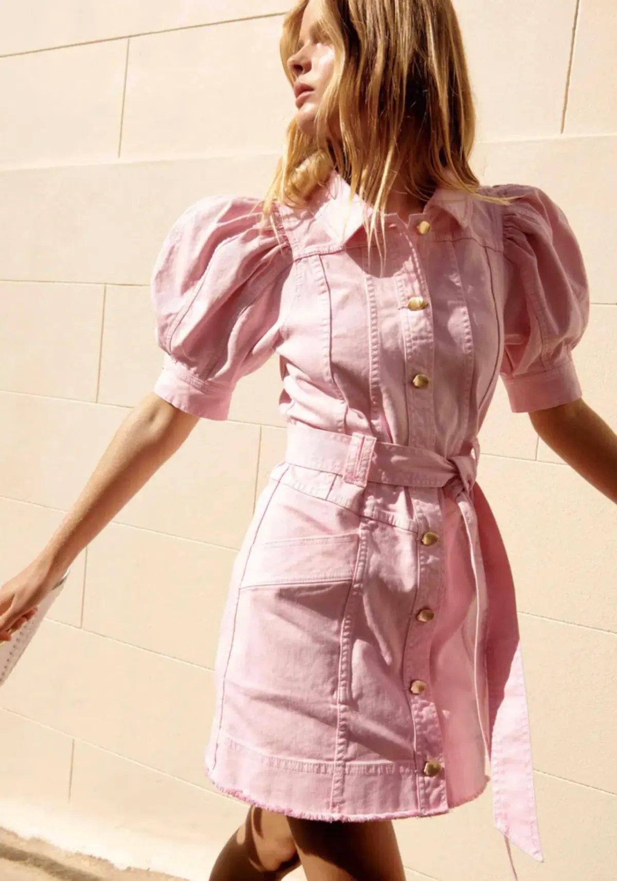 Aje Flora Denim Puff Sleeve Mini Dress Pink Size 8 photo 3