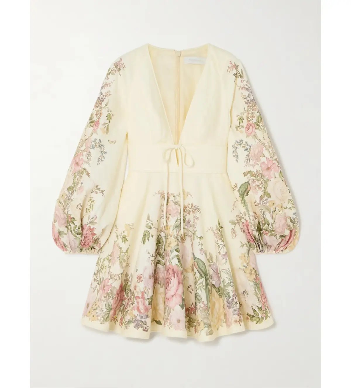 Zimmermann Waverly Plunge Tie-detailed Floral-print Linen Mini Dress Floral Size 0/Au 8 photo 3