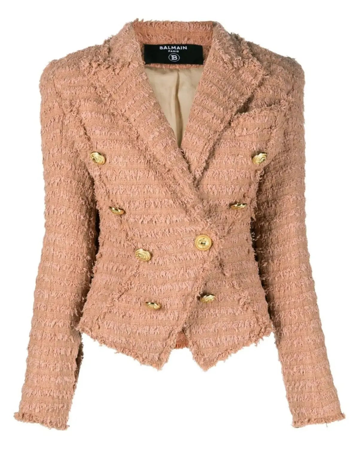 Balmain Double-Breasted Cotton-blend Bouclé Blazer Neutrals Size 8 photo 3
