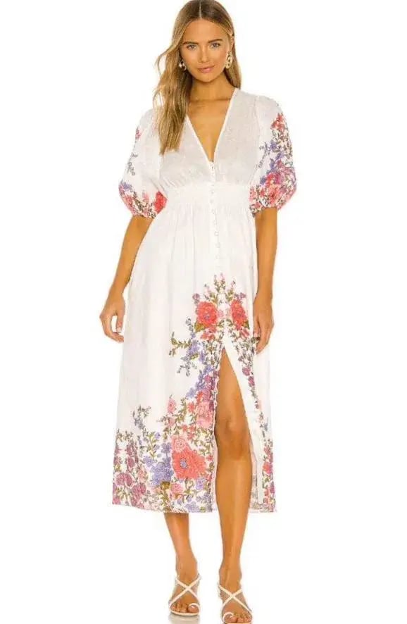 Zimmermann Poppy Shirred Waist Midi Dress White Size 12 photo 2