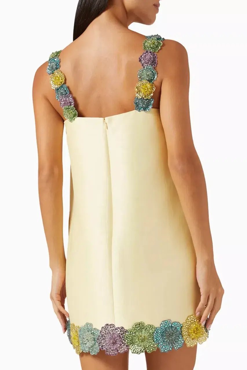 ALEMAIS Lolita Floral Beaded Mini Dress Yellow 10 AU photo 6