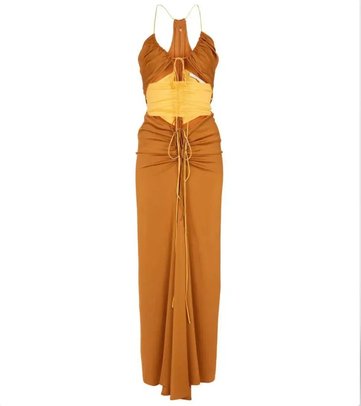 Christopher Esber  Multi Panel Disconnect Ruched Halter Dress Caramel/Chalky Yellow Size 12 AU photo 3