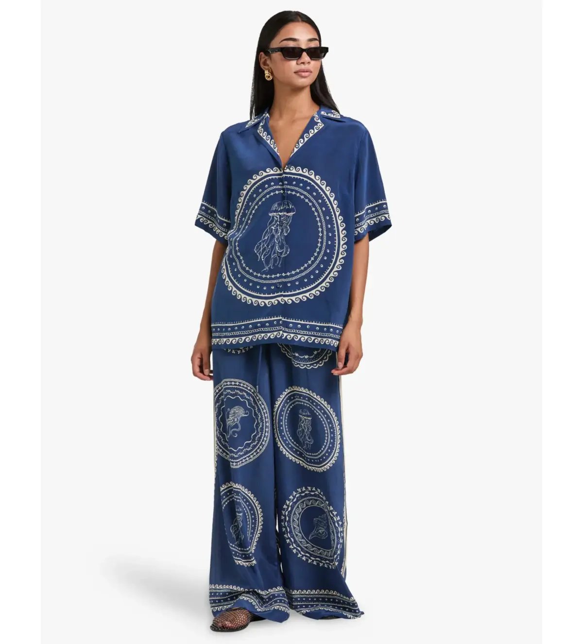 Alemais Oceane Silk Shirt and Pant Set Navy Print Size AU 8 photo 2