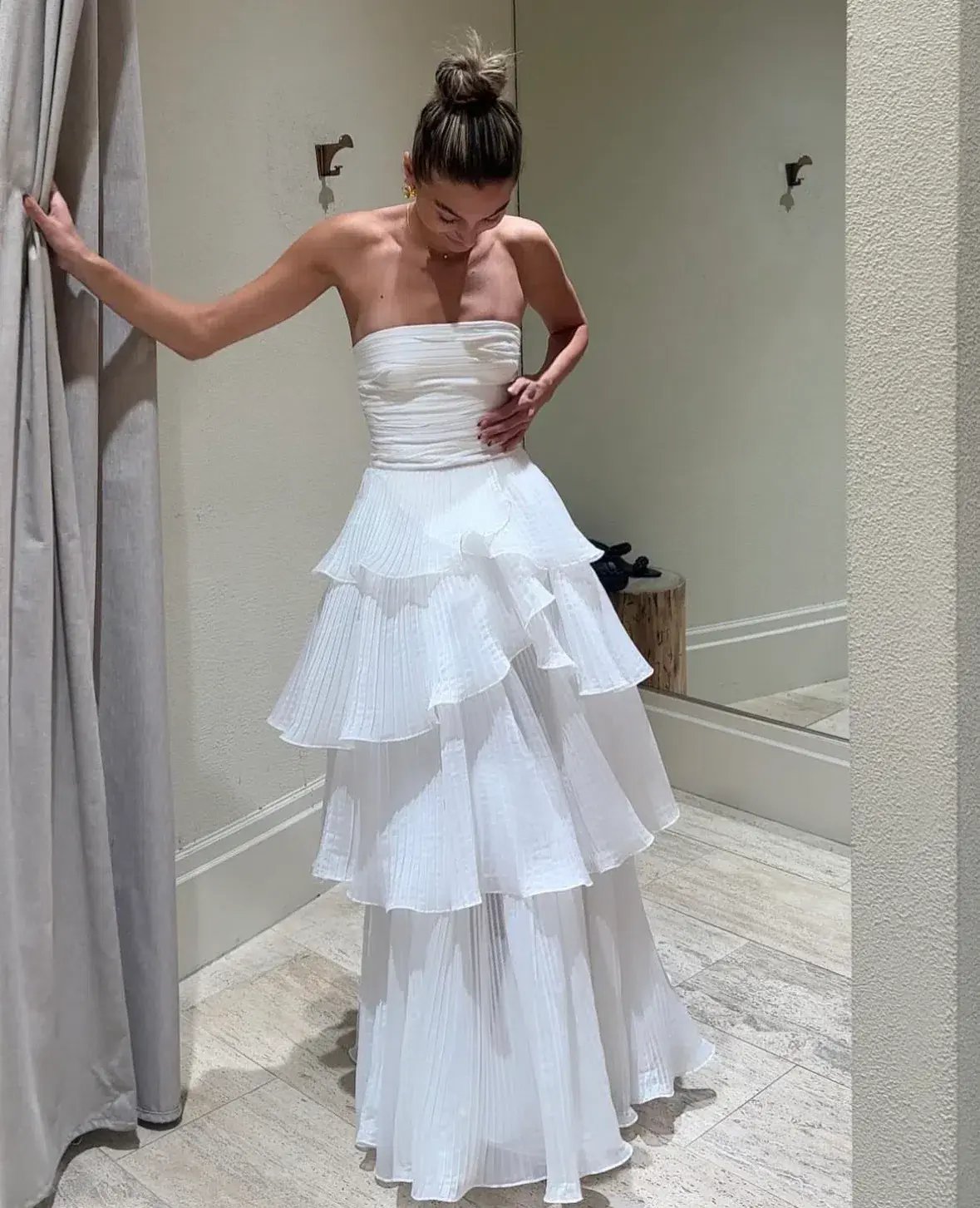 Aje Sunbeam Ruched Bustier and Cosmos Tiered Maxi Skirt Set Ivory Size 6 photo 2