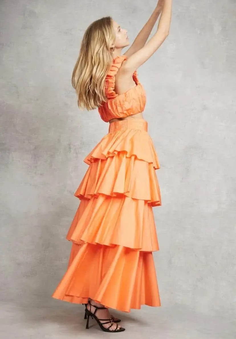 Aje  Medina Ruched Set Mandarin Orange Size 12 photo 6
