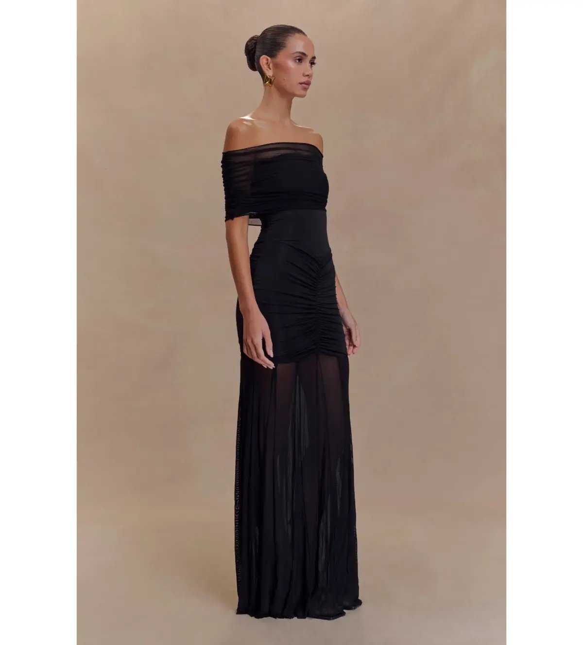 Meshki Caspian Slink Mesh Off Shoulder Maxi Dress Black Size 8 photo 3