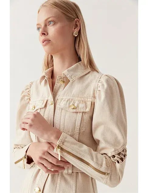 Aje Effie Braided Denim Mini Dress Beige Size 14 photo 3