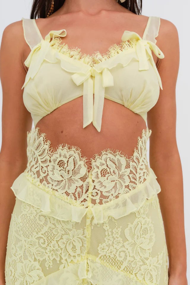 FOR LOVE & LEMONS MILENA LACE MAXI DRESS - YELLOW photo 9
