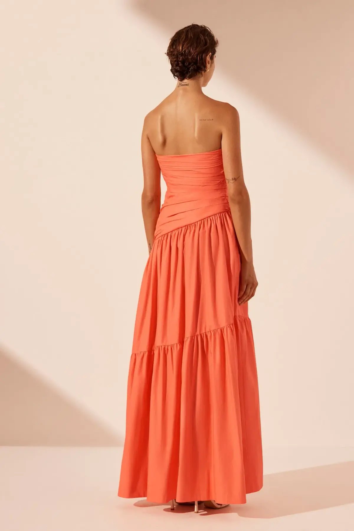 Shona Joy Maiori Strapless Tiered Maxi Dress in Coral Size 6 photo 3