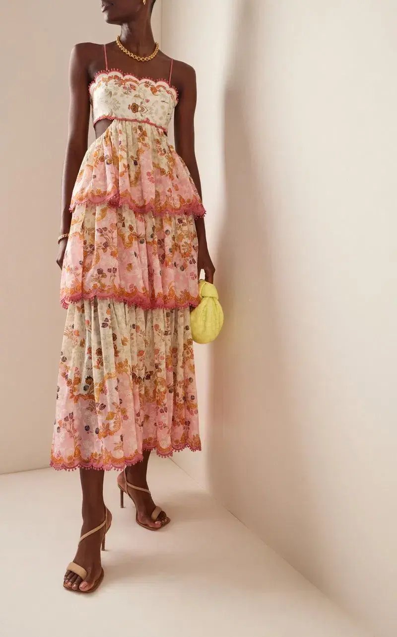 Zimmermann Laurel Frill Midi Dress in Pink Green FloralSize 2 / Au 12 photo 4