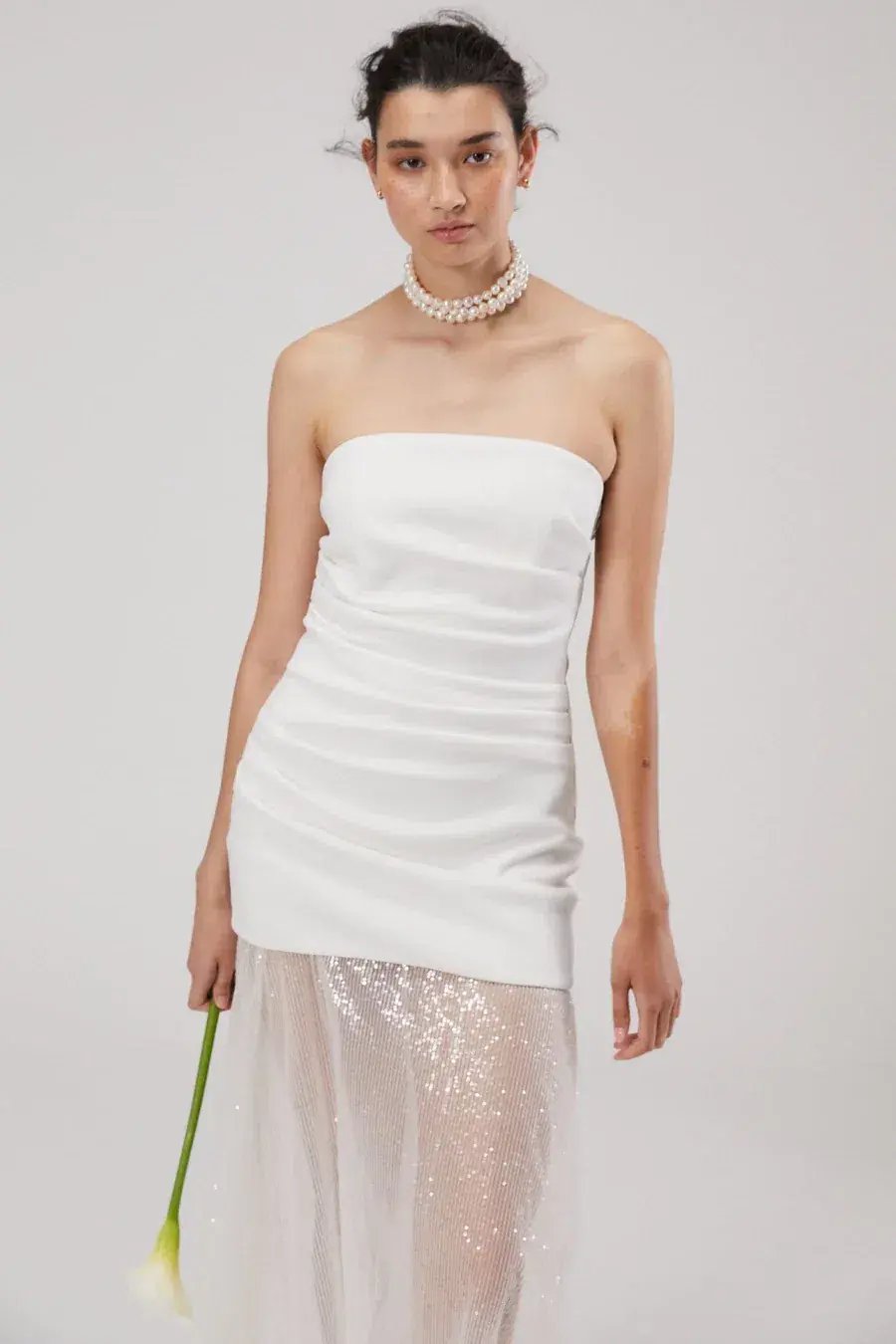Misha Nasrin Strapless White Sequin Midi Dress Size 8/S photo 2
