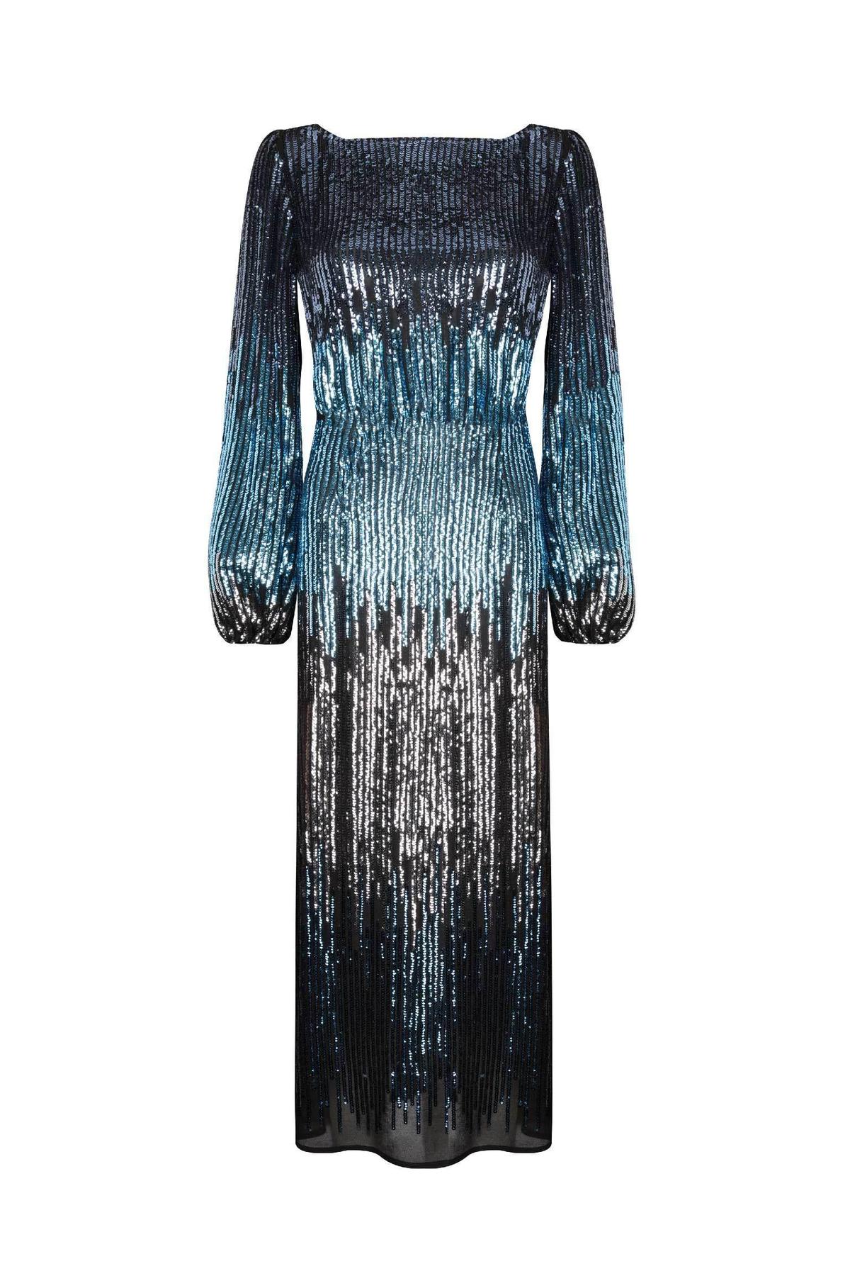 Rixo London Coco Ombre Sequin Blouson Sleeve midi dress Size 12 photo 3