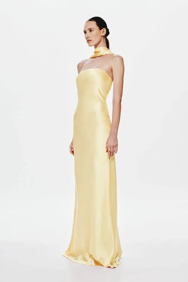 Misha Lilia Satin Dress Yellow Size S photo 2