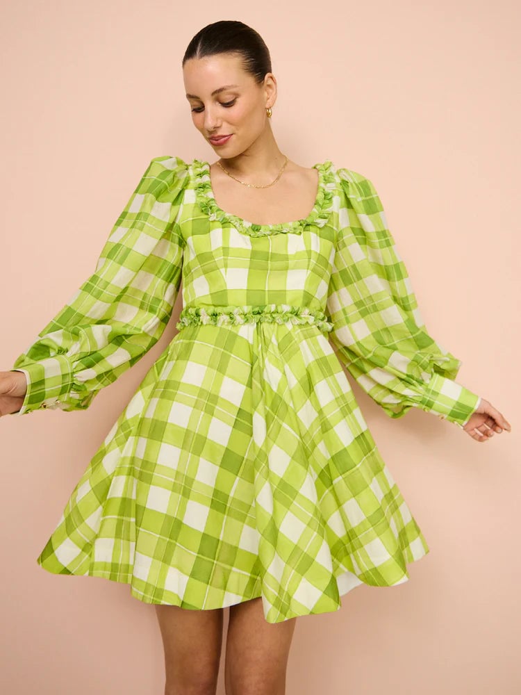 Acler Mellor Mini Dress In Citron Check Print photo 2