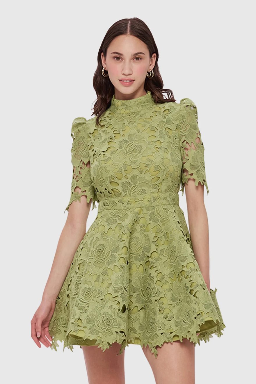 Leo Lin Elise Lace Short Sleeve Mini Dress - Olive photo 2