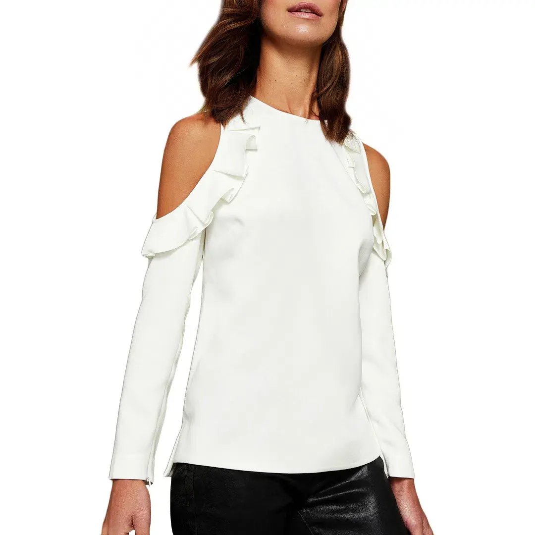 Ted Baker Steffe Ivory Cold Shoulder Ruffle Top in Cream Size 1/AU 8 photo 5