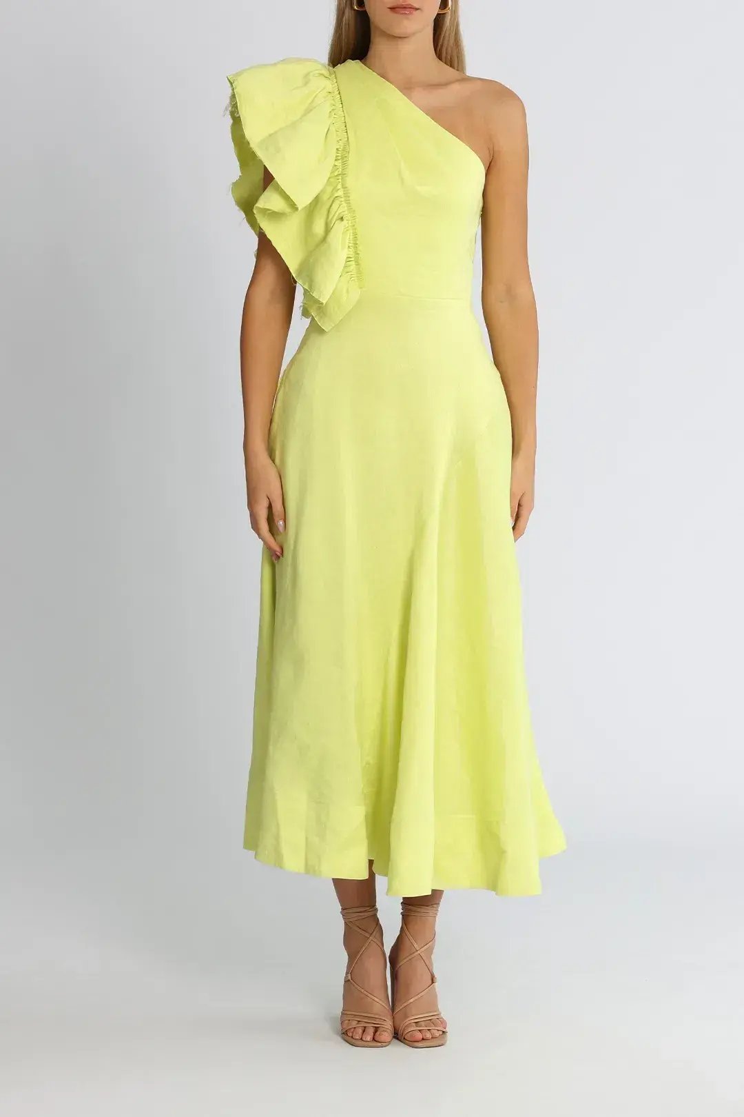 Aje Bonjour Asymmetric Midi Dress Lime Green Size 8 photo 2