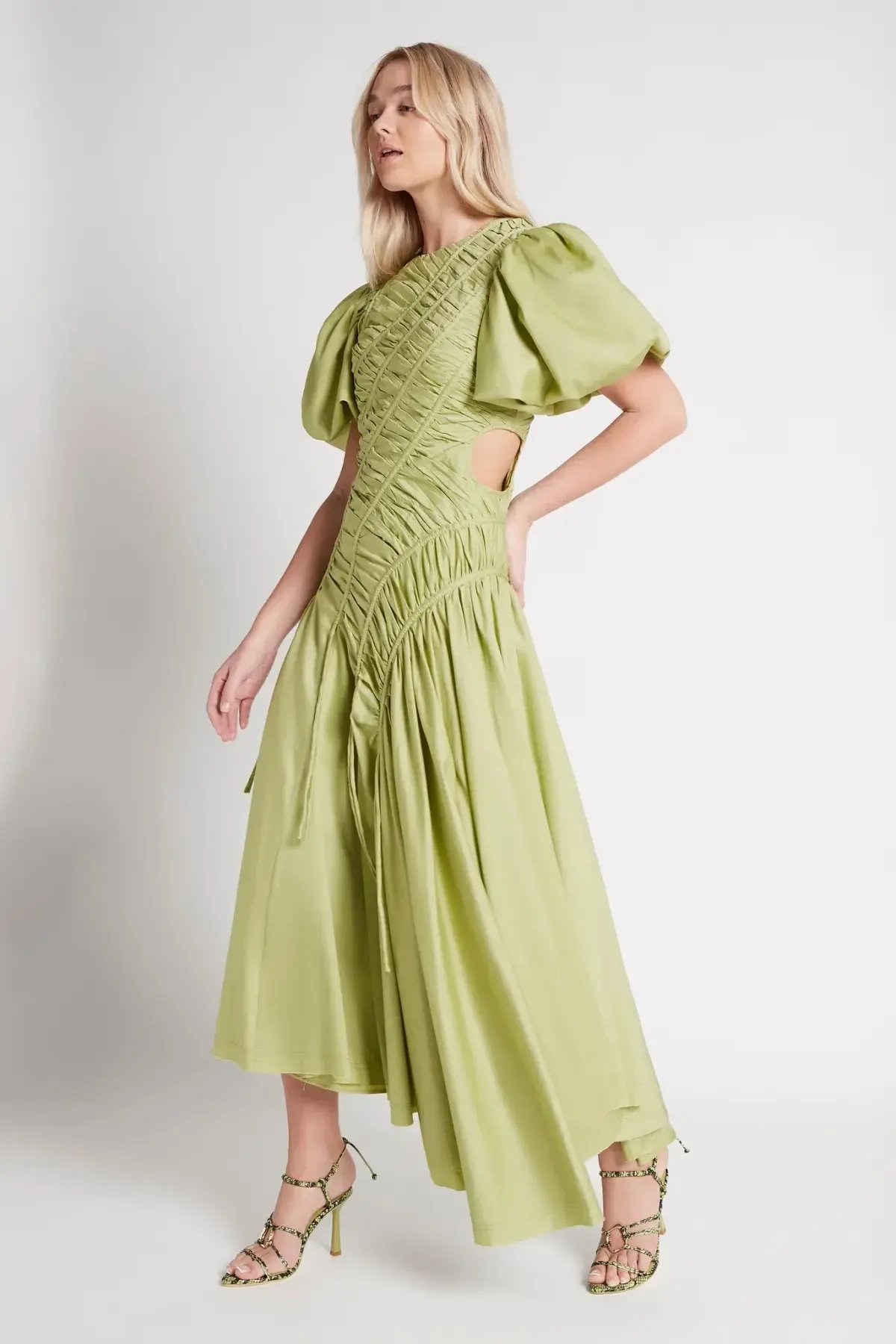 Aje Siren Drawstring Midi Dress in Bayleaf Green Size 6 photo 2