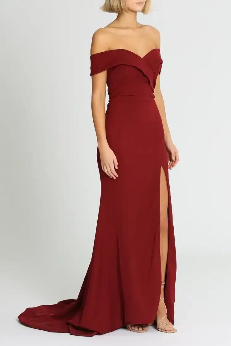 Samantha Rose Gia Off Shoulder Gown Wine Burgundy Size 14 photo 2