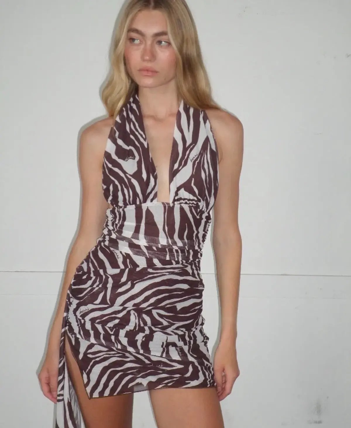 Benni Penelope Halter Mini Dress in Safari Size 8 photo 2
