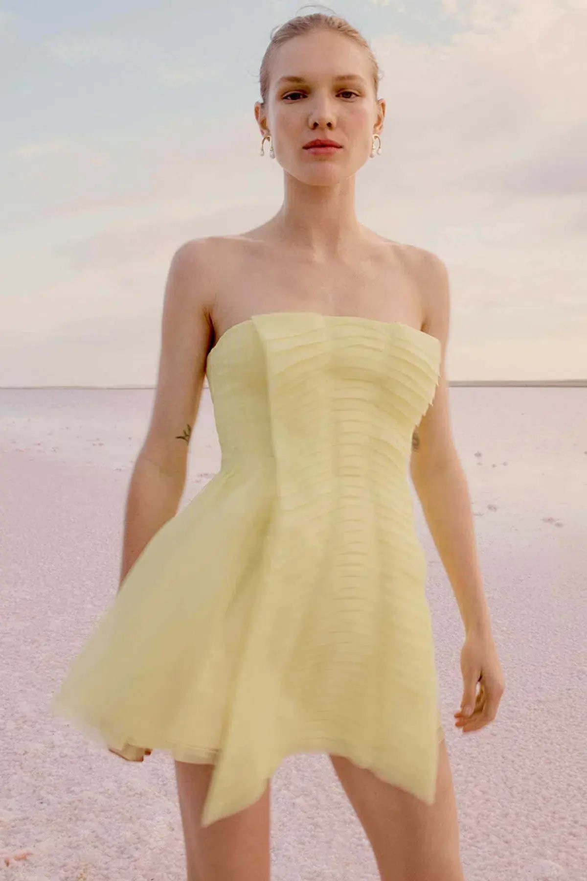 Aje Astrid Strapless Mini Dress Light Yellow Lemon Size 4 photo 4