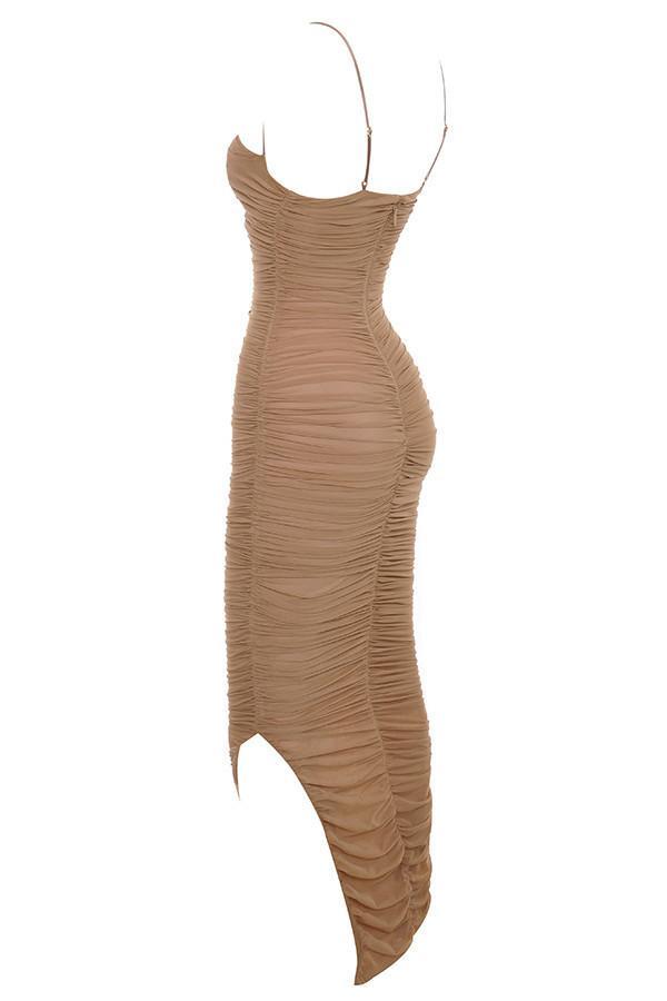 House of CB Fornarina Organza Mesh Midi Dress Tan Size 8 photo 4