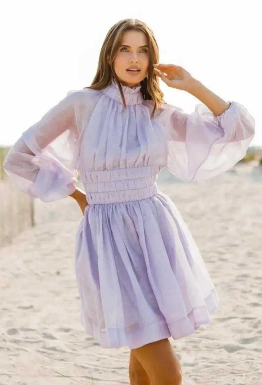 Zimmermann Luminous Long Sleeve Mini Dress Lilac Size 1 (AU10) photo 2