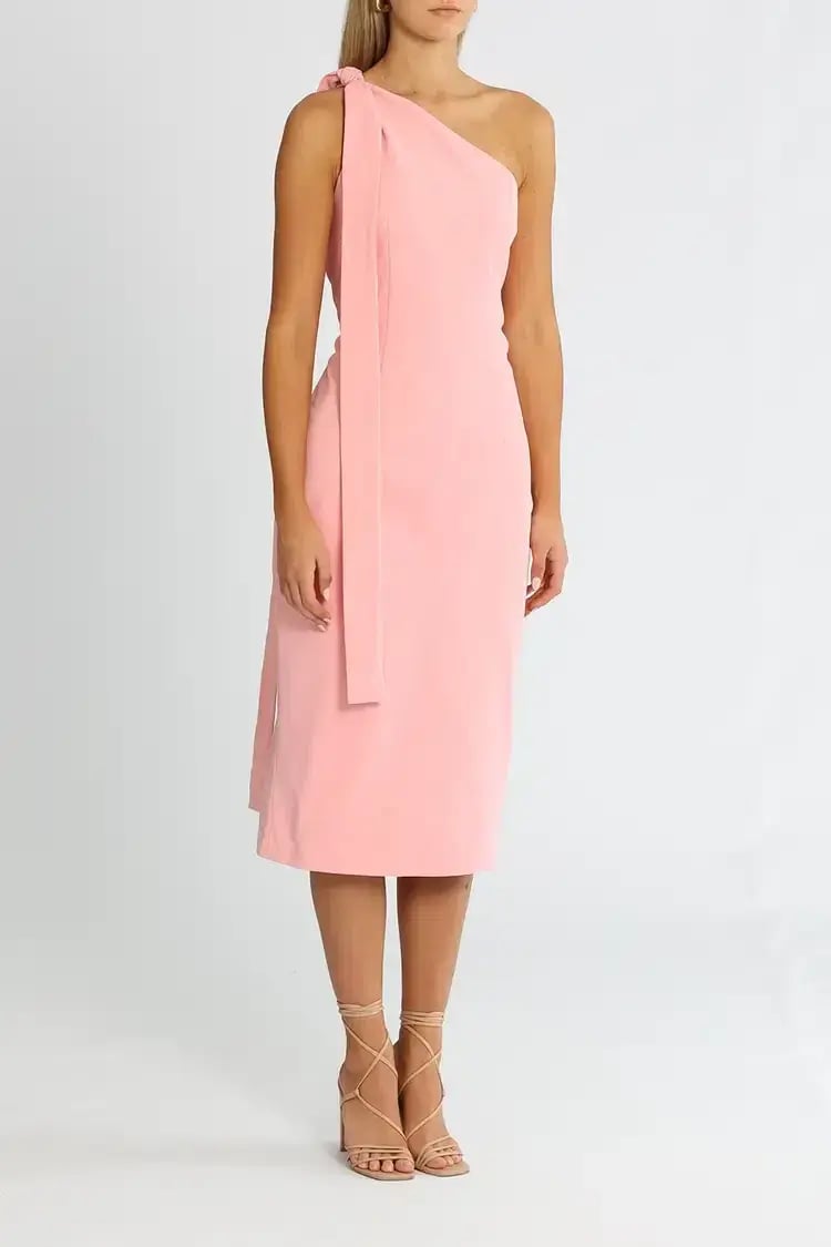 Elle Zeitoune One Shoulder Midi Dress in Pink Size 14 photo 2